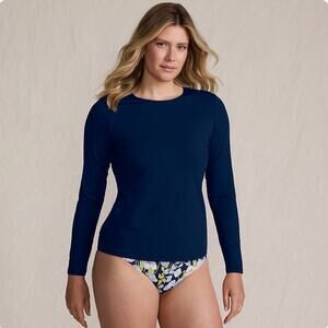 2X LONG Lands’ End SunShade UPF 50 Long Sleeve Relaxed Rash Guard Navy Swim